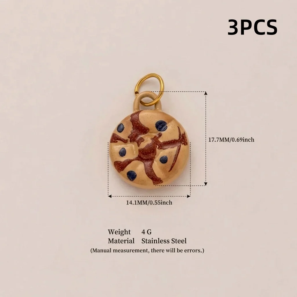 3 Stück einfache neue Donut-Pizza-Anhänger aus 316er Edelstahl, wasserdicht, farbbeständig, DIY-Anhänger für Schmuck. – Detail 5
