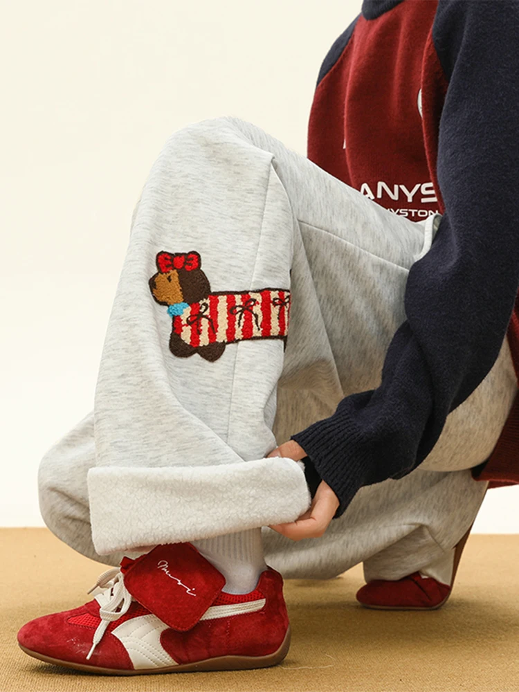 

Thiened Fce Winter Resistant Wide Leg Pants American Sle Sausage Dog Bend Knife Guardians Men Women Autumn Winter Casu...