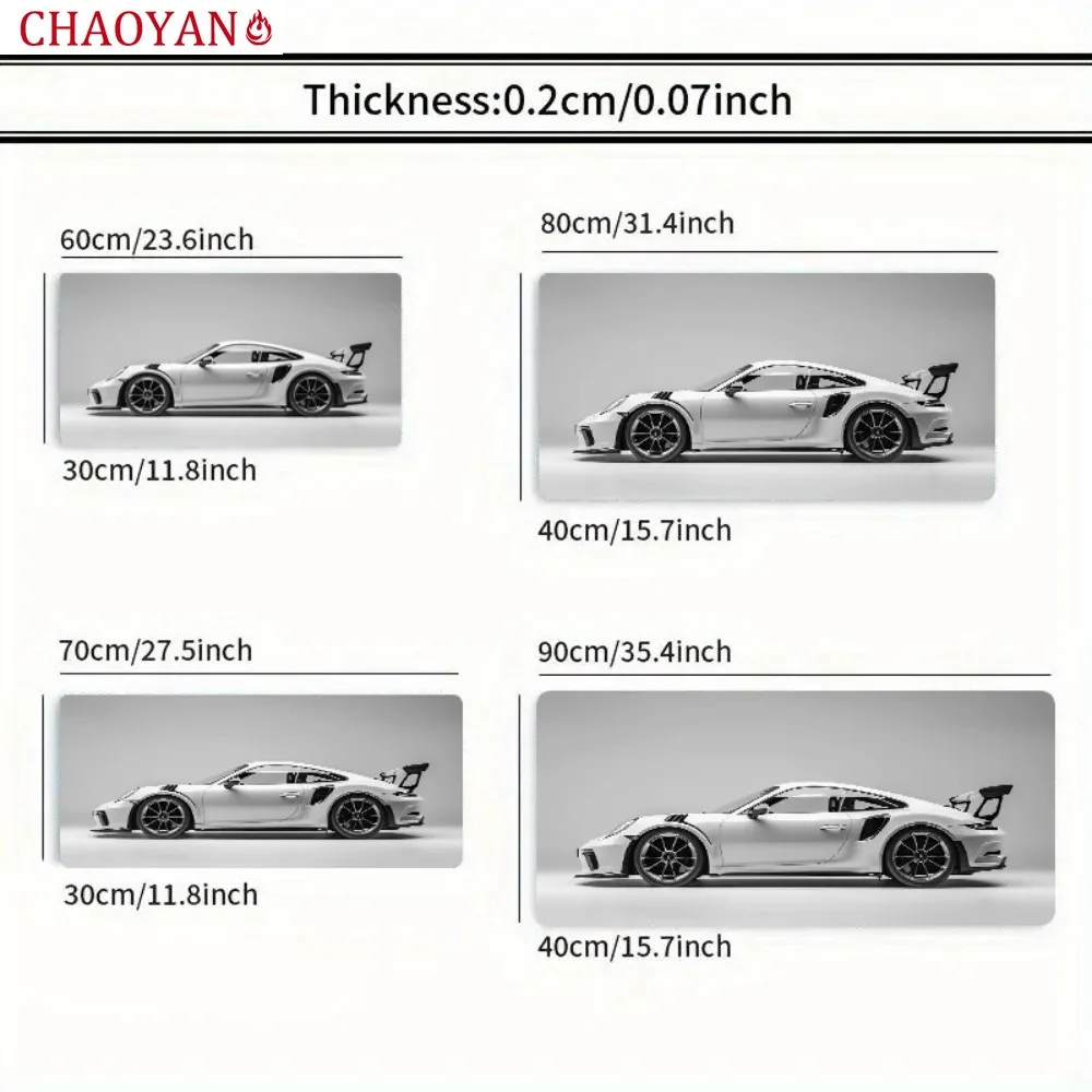 

Cool Sports Car White Minimalist Large Gaming Mouse Pad Non-slip Stitched Edge Rubber Computer Laptop Keyboard Mats for Offices