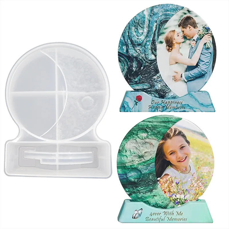 DIY Crystal Silicone Mold Round Moon Photo Frame Ornament Epoxy Resin Mold Photo Holder Base Table Decoration Jewelry Molds