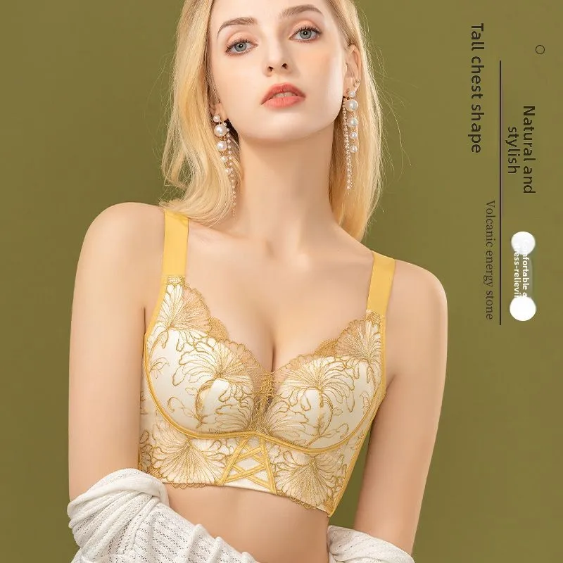 Adjust Bra Luxury Lace 3/4 Cup Medium Mold Cup Upper Support Pull No Steel Ring Anti Push Up Bra Sexy Plus Size Bra