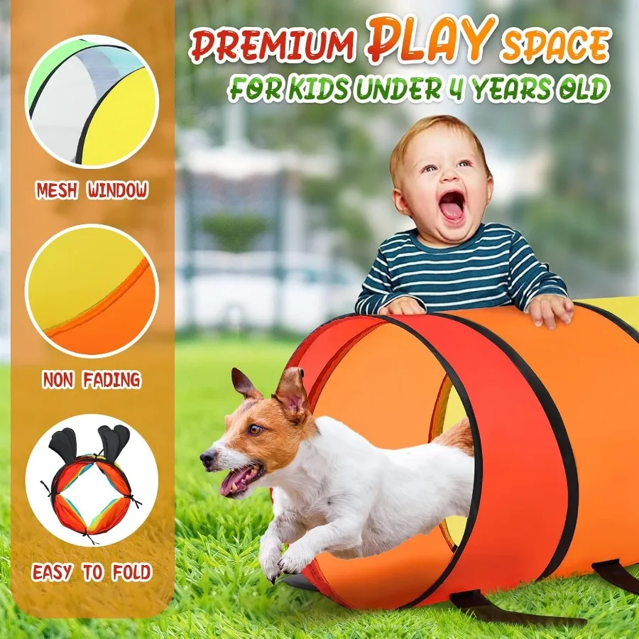 Barraca de túnel infantil para crianças, pacote de 2 brinquedos de túnel pop up coloridos para bebês ou animais de estimação, presente dobrável para meninos e meninas
