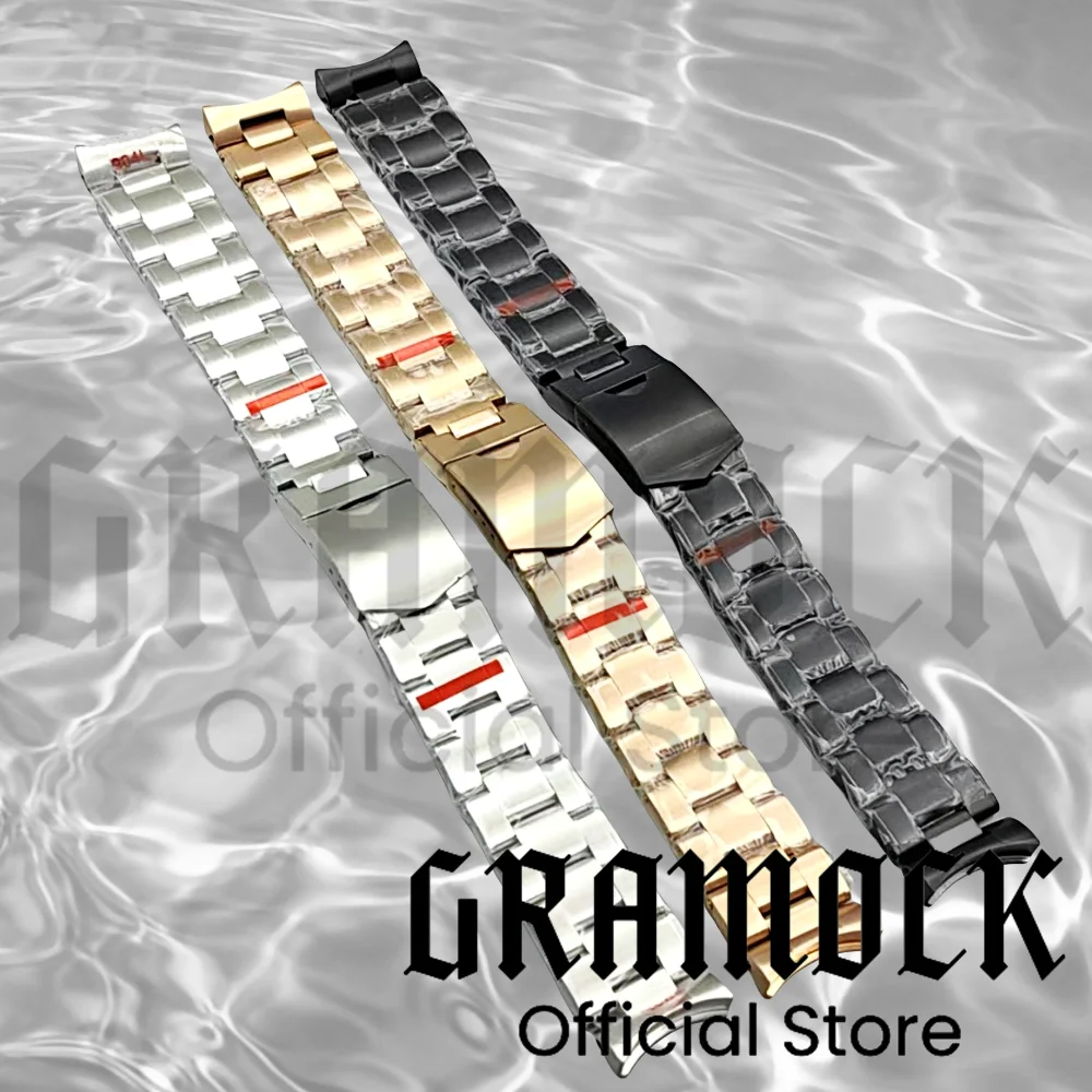 

Мужской ремешок для часов Gramock, сменный металлический ремешок с изогнутым интерфейсом 20 мм и черной, серебряной, розовой, золотой, нержавеющей стали