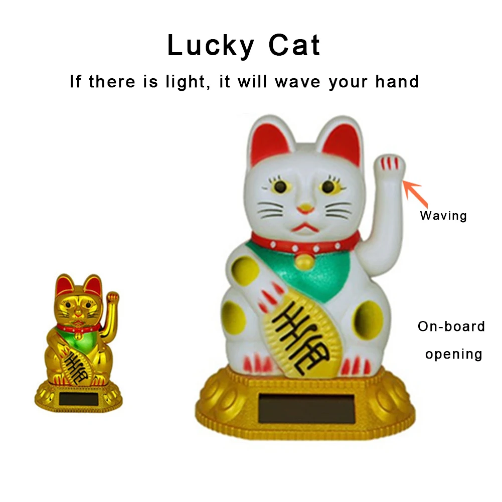 Solar Waving Lucky Cat Ornament Chinese Lucky Cat Decor Electric Waving Lucky Cat Vehicle Home Shop Restaurant Ornament