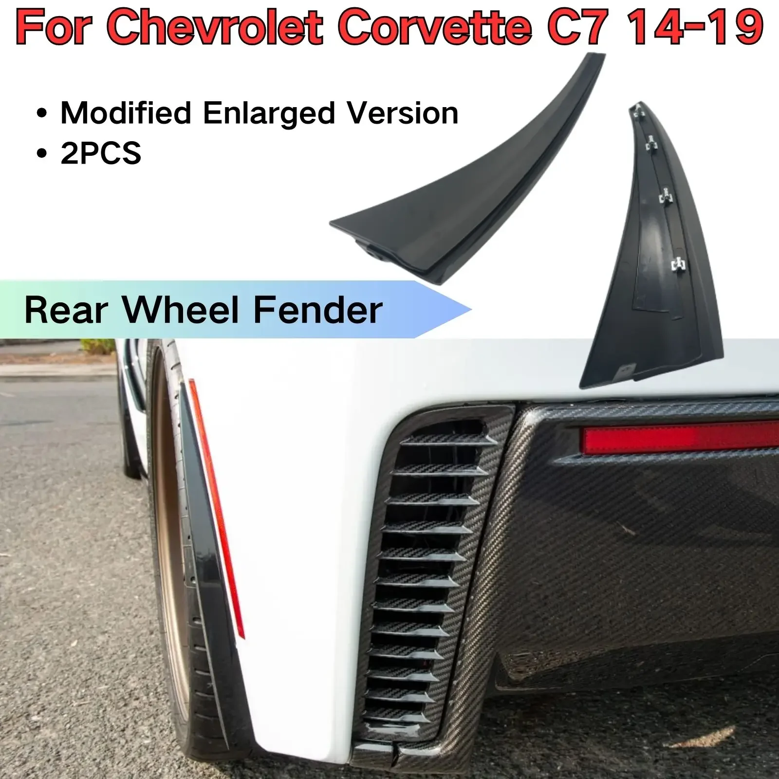 For Chevrolet Corvette C7 2014-19 Rear Wheel Fender Modified Enlarged Version Car Accessories Glossy Black Carbon Fiber Look