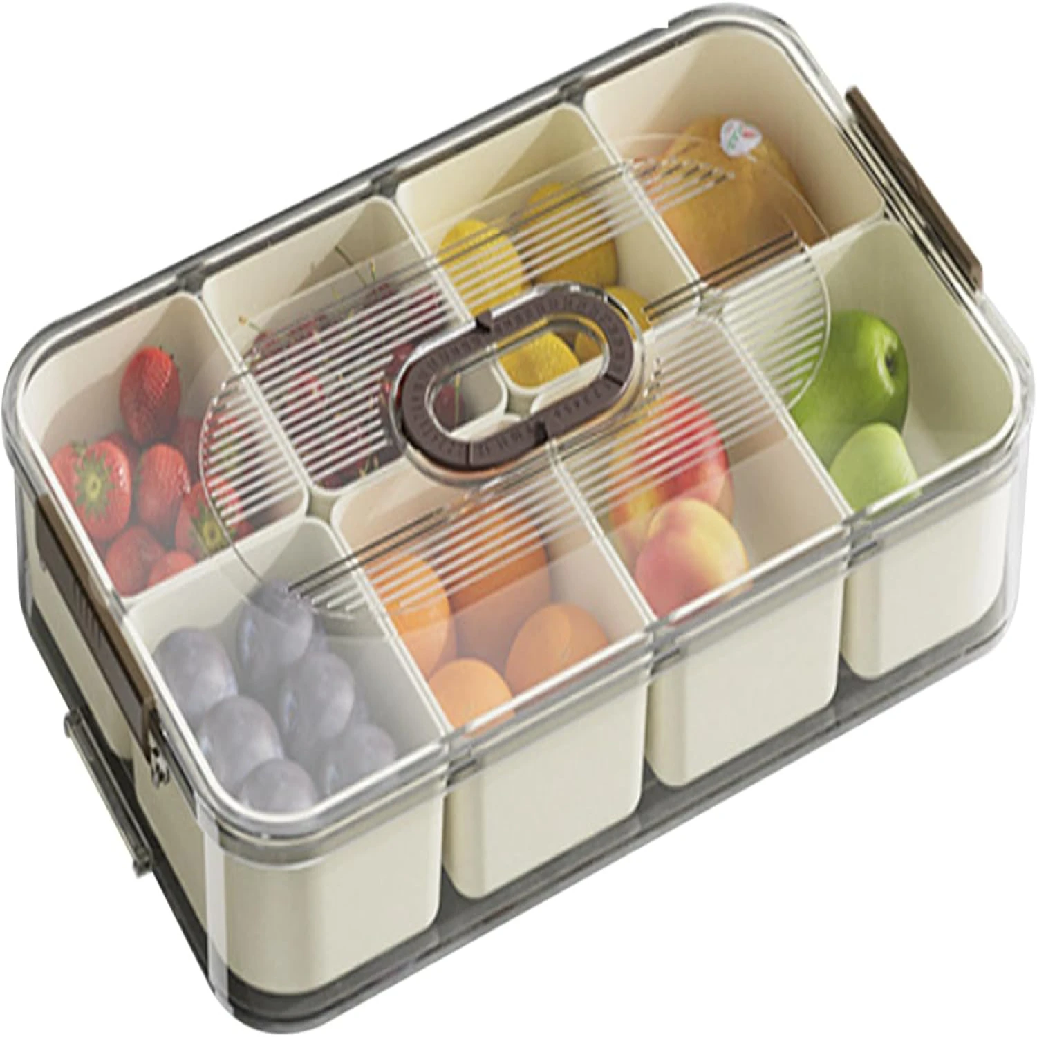 Snackle  Container,Clear Divided Crisper Serving Tray with Lid,Removable Snack ,8 Compartment Snack Containers with Marking Whee