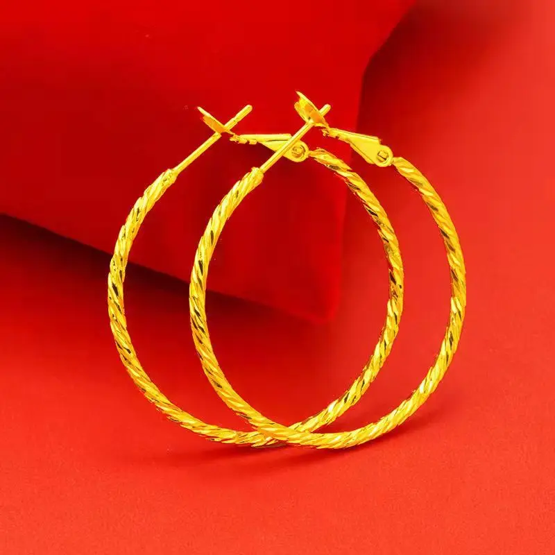 

Womens 18K gold earrings with a diameter of 4-4.5cm, simple AU750 gold earrings, exaggerated