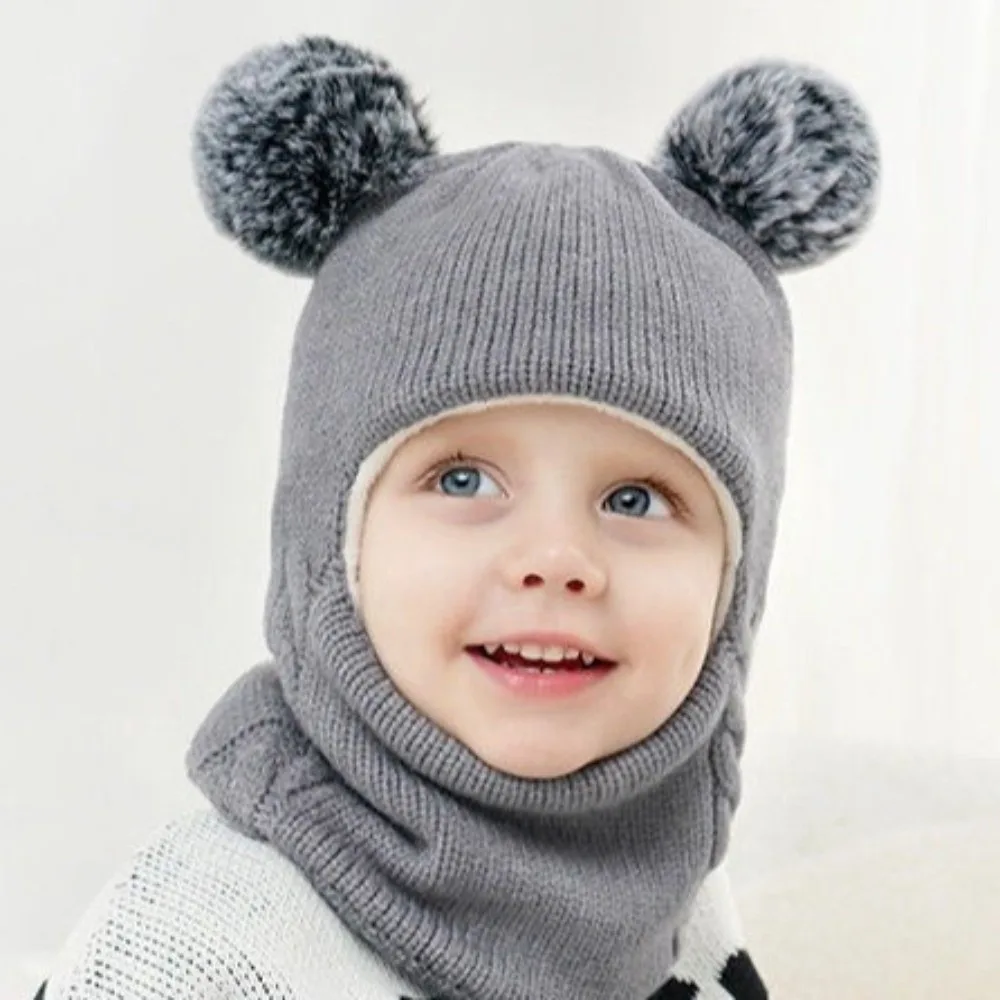 

Coldproof Scarf Mask Integrated Hat 4 in1 Warm Lining Children Windproof Hooded Hat Plush Soft Neck Warmer Kids Windproof Hat