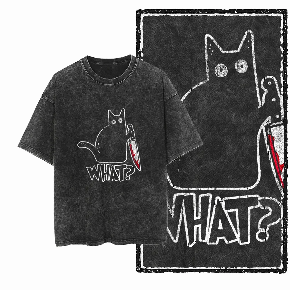 Vintage Washed COOLMIND DB Cat Printed Cotton Exclusive Graphic Men Women T Shirt Streetwear Oversized Short Sleeve T-shirts