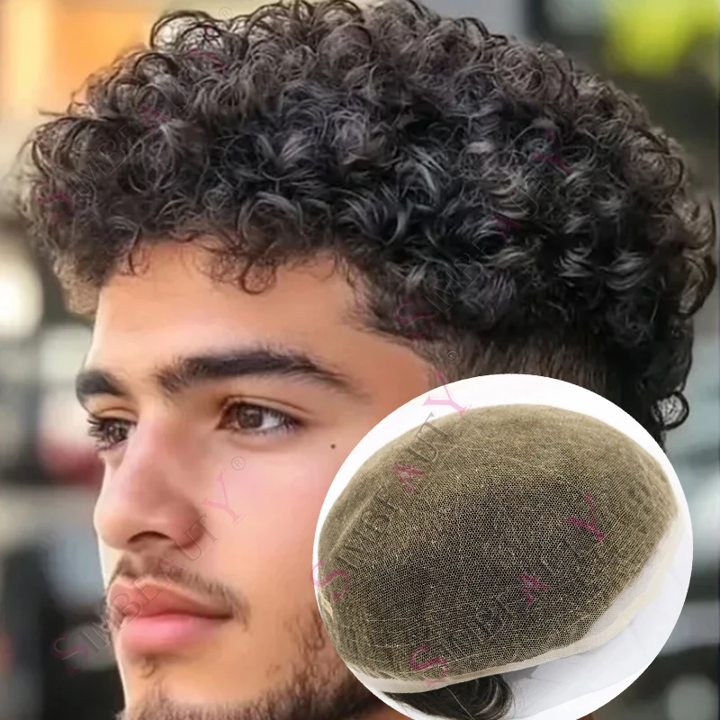 

Необнаружимое полное швейцарское кружево 18 мм вьющаяся прическа для мужчин темно-коричневый блондин серый 1b20 протез волос 100% человеческие волосы мужские парики