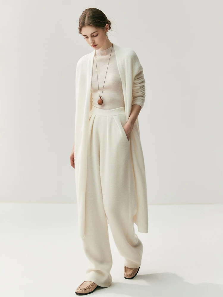 New Women's 100% Cashmere Knitted Thick Pants Autumn Winter Comfortable Skin Friendly Wide-leg Pants Solid Color Casual Clothing