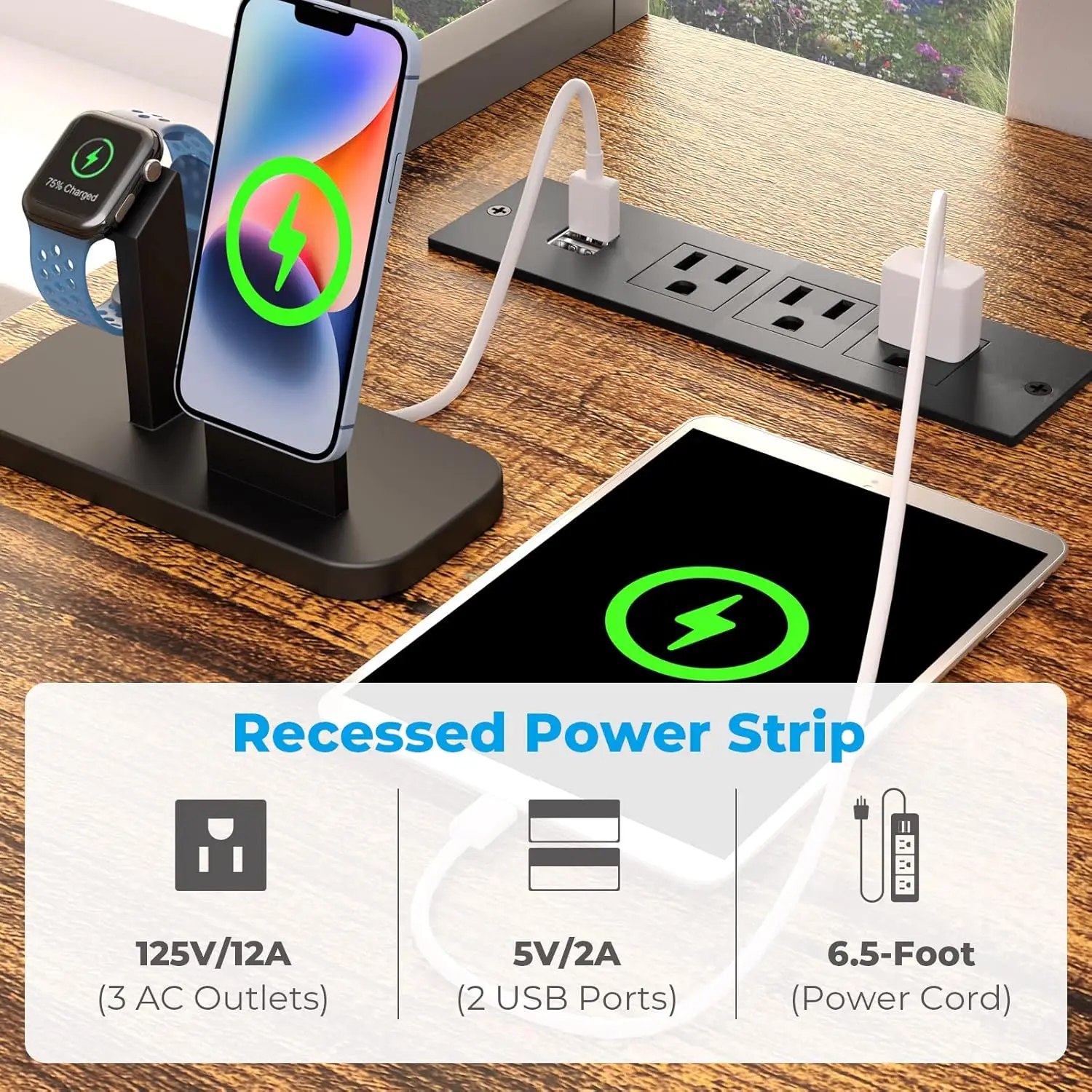 Escritorio ergonómico para computadora de 47 pulgadas para oficina en casa pequeña con soporte para monitor y tomas de corriente, escritorio para juegos Reversible para comodidad