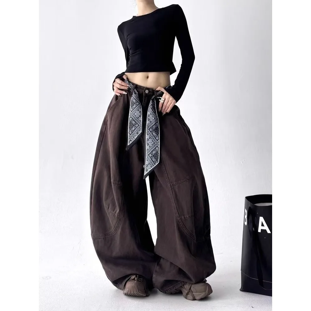 

American street fashion aesthetic casual versatile jeans fashionable Harajuku new style temperament retro loose wide leg pants