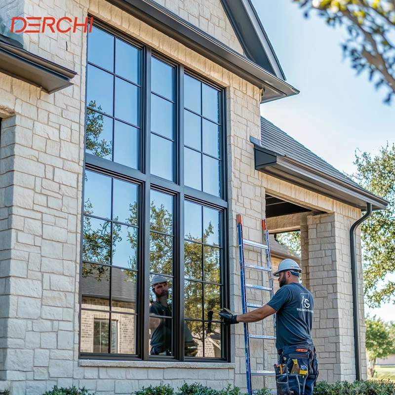 DERCHI USA Popular Crank Casement Window Thermal Break Triple Glass Crank Out Casement Windows with Decoration Grills