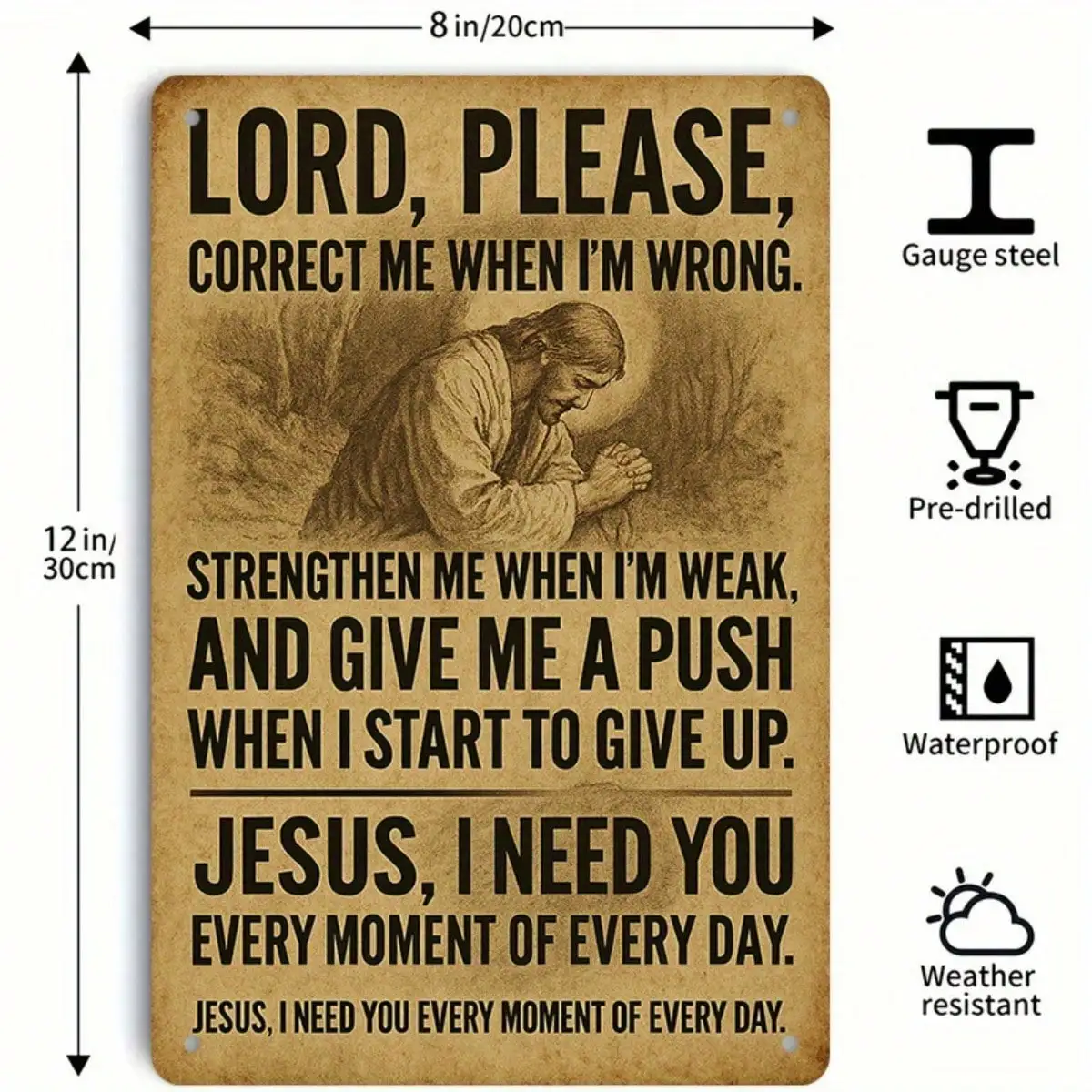 1 قطعة علامة معدنية للصلاة، يرجى تصحيحني عند خطأ، مثالية للمنزل أو المكتب أو الكنيسة، 8 × 12 بوصة / 20 × 30 سم