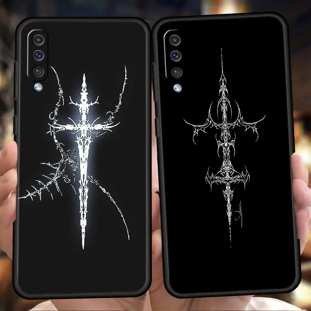 Phone Case for Samsung Galaxy A12/A14/A16/A24/A34/A54/A02/A03/A04/A06/A70/A50/A10/A20/5G Soft TPU Shell Cyber Sigil Cross Line