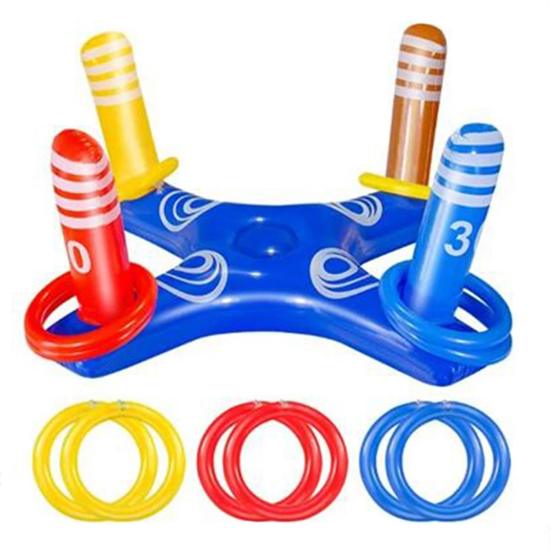 Inflatable Ring Toss Pool Game Toys With 6 Pcs Rings Floating Swimming Pool Ring Water Floating Throwing Ring