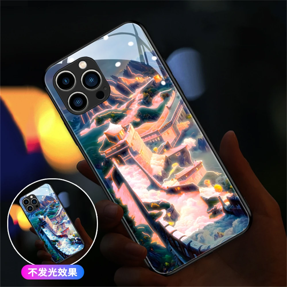 

The Great Wall Pattern LED Light Glowing Luminous Phone Case Gifts For iPhone 15 14 13 12 11 Pro Max X XR XS 6 7 8 Plus SE2020