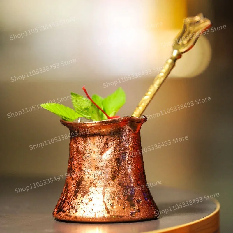 For Mini Portable Hand Hammer Point Goblet of Fire Long Handle Coffee Pot Copper Plated Coffee Cup Milk Pot Bucket Appliance