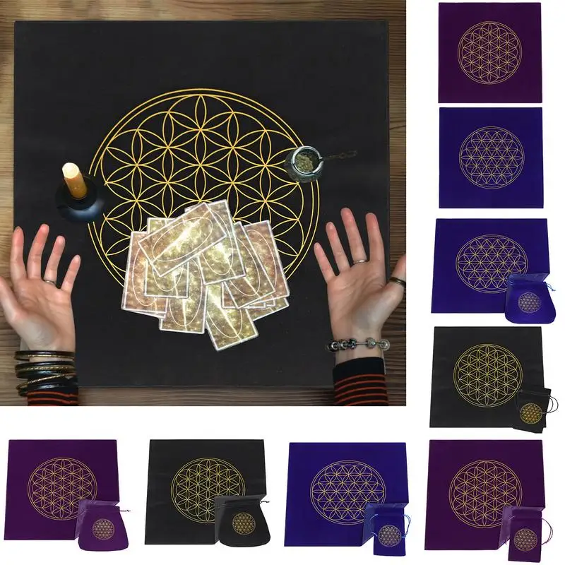 Tarot Cards Altar Cloth Flower Of Life Crystal Lattice Tarot Table Cloth Witchcraft Tarot Spread With Tarot Cards Bag Home Decor