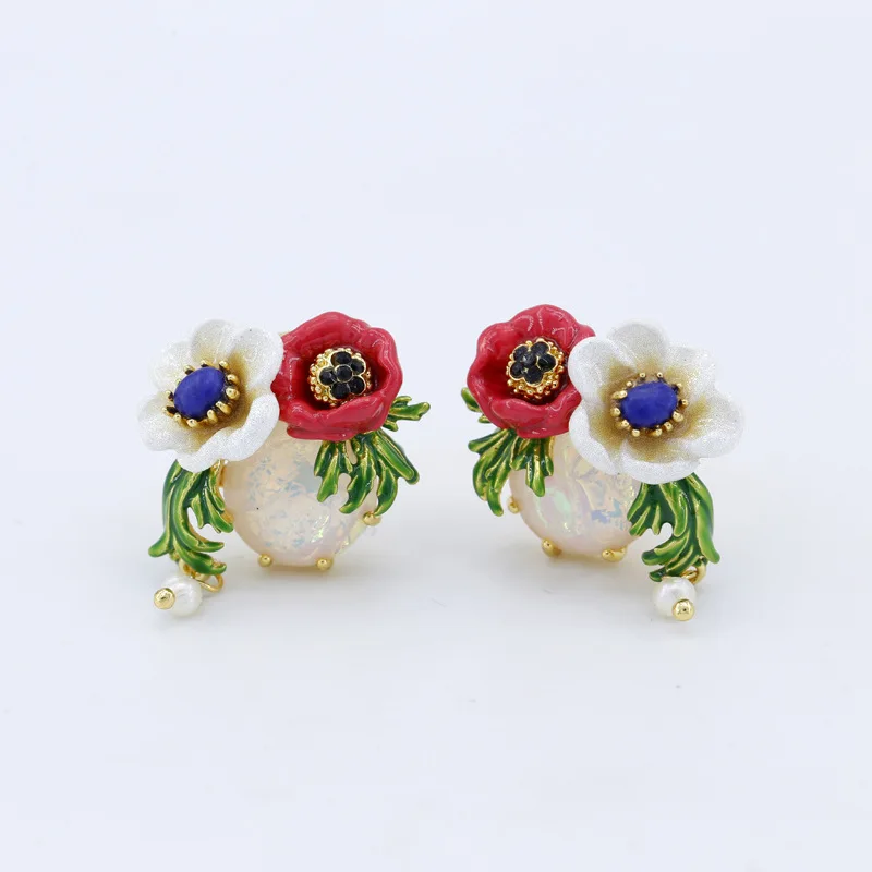 

Creative Design Rhinestone Decor Enamel Flower Exquisite Colorful Floral Earrings Luxury Party Women Statement Jewelry Wholesale