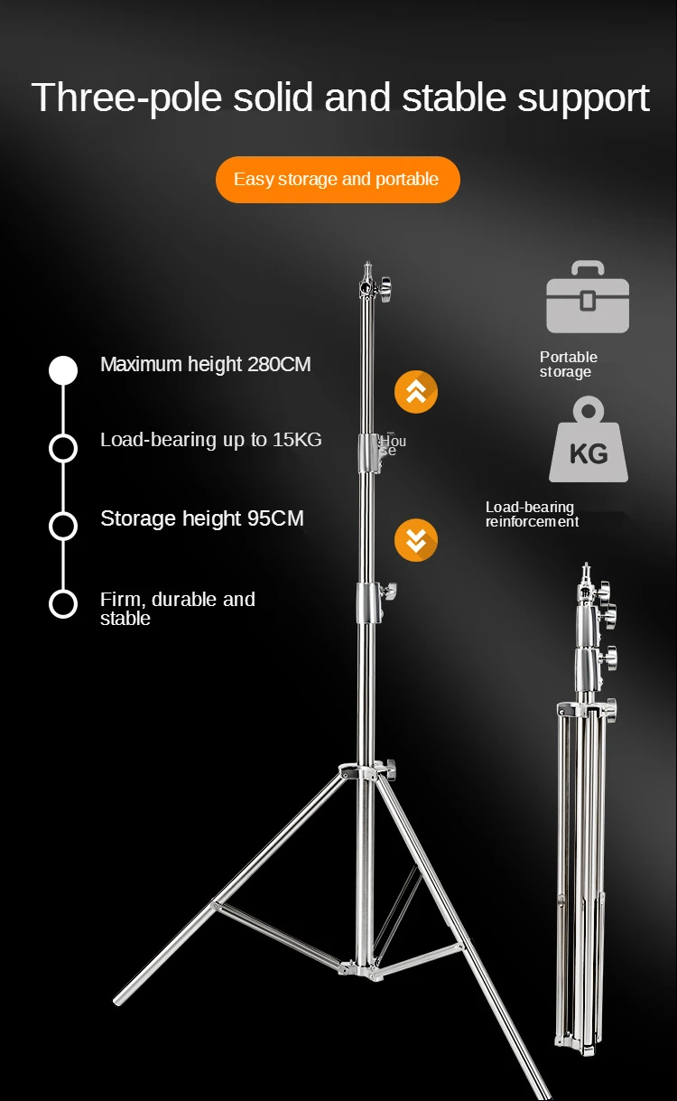 200/280cm Super Stable Tripod Metal Light Stand l Air Pressure Bearing 15kg For Ring Light Live Youtube and Photography Softbox
