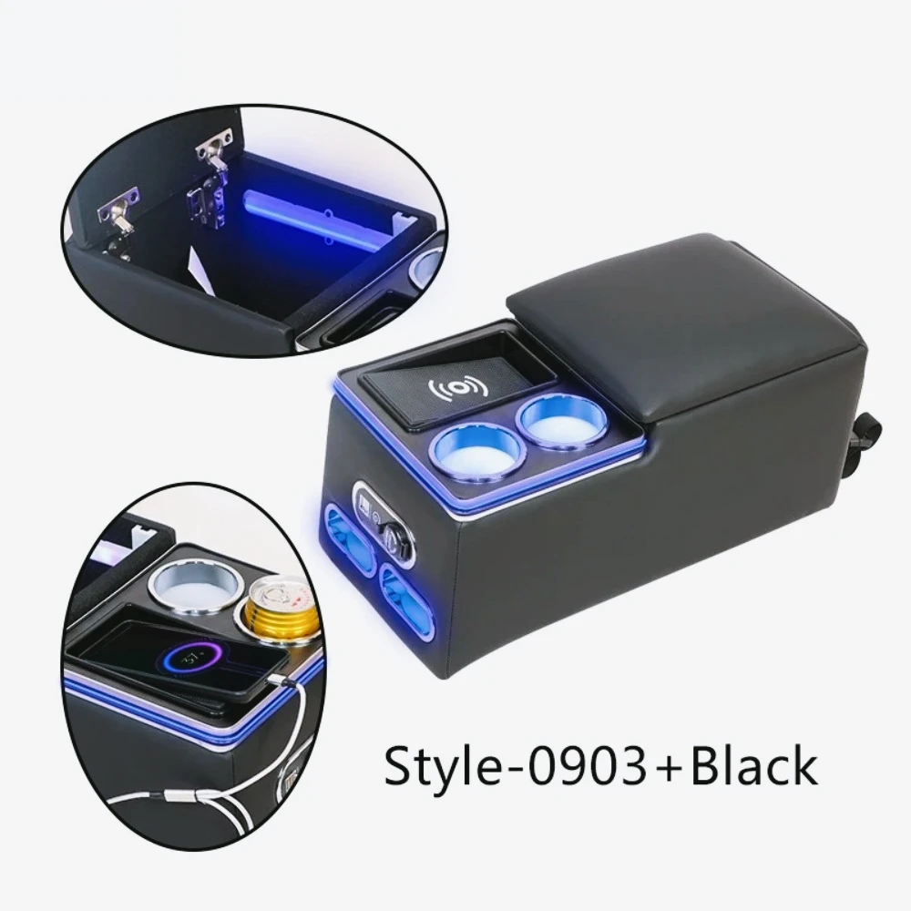 Caja  consola  reposabrazos trasero  coche Universal General, portavasos  carga inalámbrica, caja  reposabrazos  asiento trasero