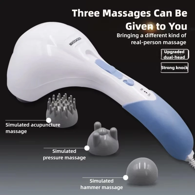 Electric Handheld Massager Percussion Double Head Long Power Cord 3 Interchangeable Head Sets 2 Speeds For Full-Body Massage