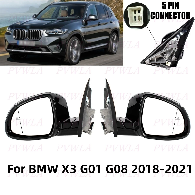 

5PIN Black/White Painted Blind Spot Power Fold Memory Mirror Assembly For BMW X3 G01 G08 2018 2019 2020 2021 Car Accessories