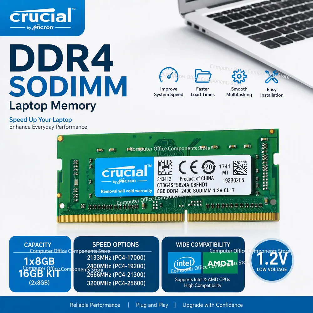 Crucial Memoria Laptop RAM DDR4 8GB 16GB 2x8GB KIT 3200MHz 2400 2133 2666MHz SODIMM PC4-25600 21300 19200 17000 Notebook RAMs