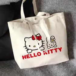 Hello Kitty Kawaii Sanrio Anime Canvas Bag Custom Tote New Cute Cartoon Kt Cat Large Capacity Fashion Bag Toys for Girls