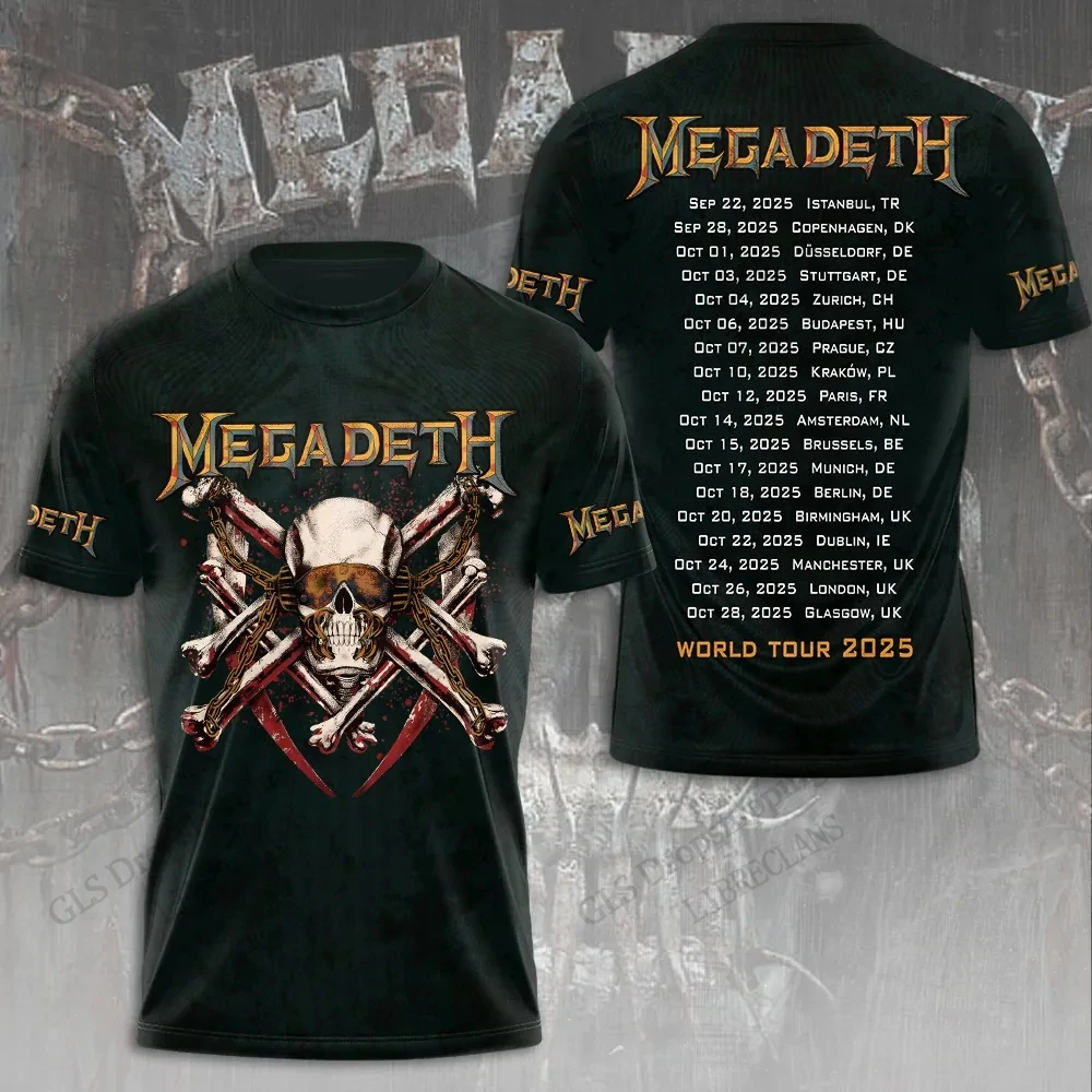 المعادن الثقيلة روك باند Megadeth ثلاثية الأبعاد تي شيرت مطبوع ملابس رياضية نسائية تي شيرت كامل تيشيرت صيفي ملابس الأطفال الفرقة
