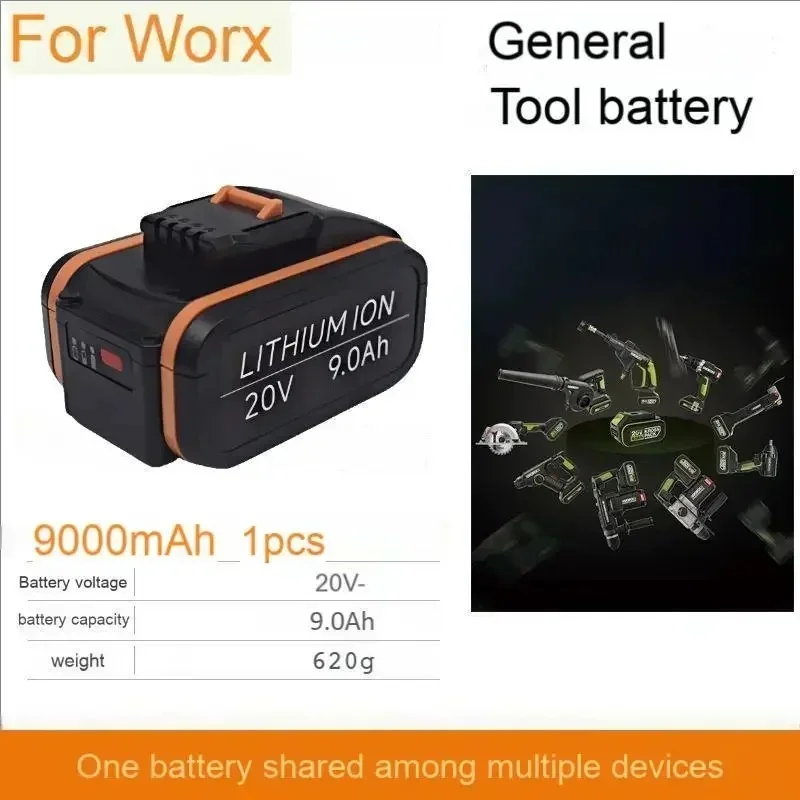 nieuwe 20V lithiumbatterij, compatibel met Worx gereedschapsbatterij 5,0 Ah-12,0 Ah