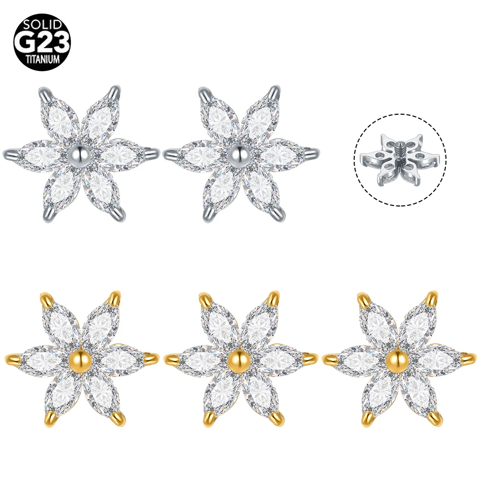 1/5PCS Titanium Crystal Flower Dermal Anchor Top Ends Piercing for Labret Helix Tragus Belly Rings Surface Piercing Sex Jewelry