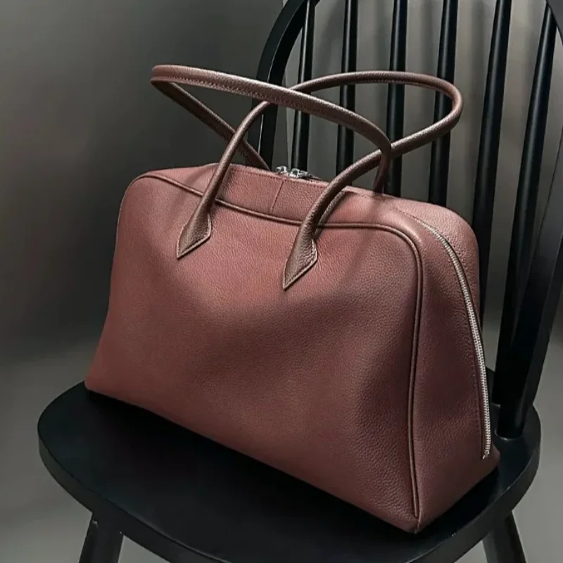 Simple Imported Cow Leather Large Tote Luxury Business Style Commuter Office Ladies Armpit Shoulder Bag All-match Travel Handbag