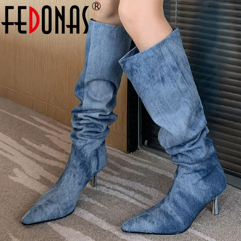 

FEDONAS Four Season Popular Fashion Women Knee High Boots Concise Thin High Heels Pointed Toe Shoes Woman New Arrival Long Boots