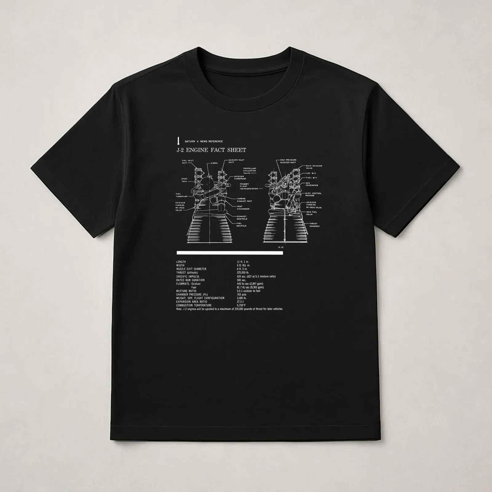 Saturn V J 2 Engine Blueprint T Shirt Rocket Engineering Diagram for Space STEM Aerospace Enthusiasts vintage Washed homme