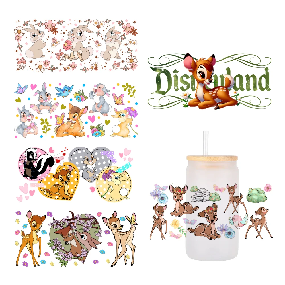 Bambi Disney cartoon For Libbey 16oz Can Glass 3D Waterproof UV DTF Coffee Can Wrap Libbey Glass Wrap