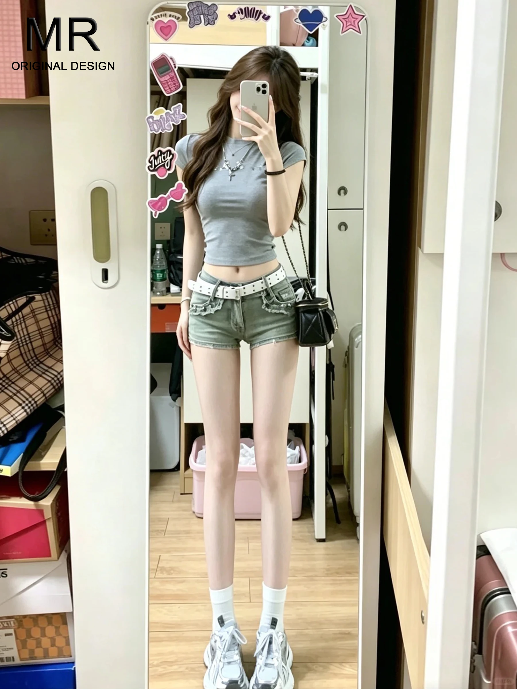 

Retro Blue American Design Denim Shorts Women's Tight Elastic Sexy Bodycon Hot Pants High Waist Casual Summer Jeans