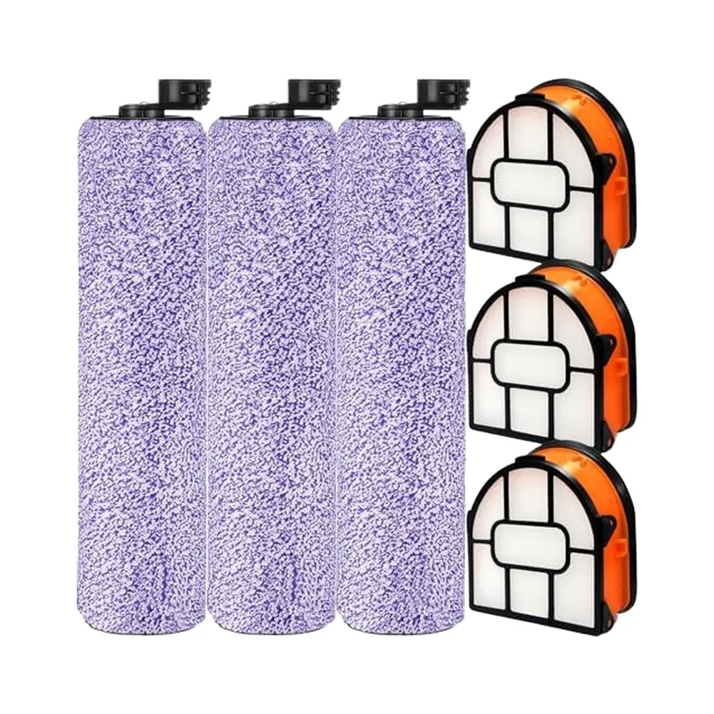 3 Brush Rollers and 3 Filters Replacement Kit for Shark Vacuum Models WD101 WD201 WD100 WD200 AW201 WD200C WD201C WD101C