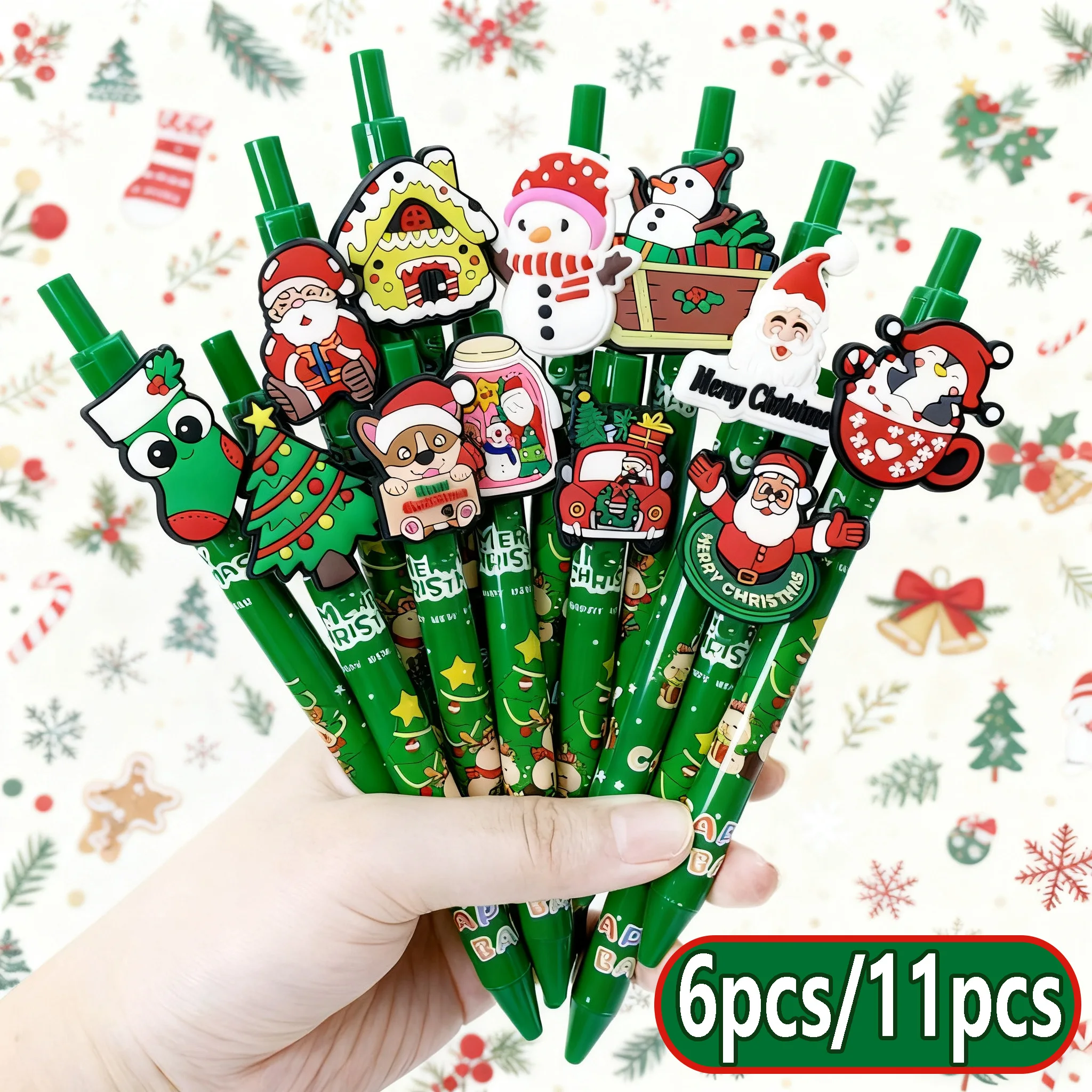 

6pcs/11pcs Creative Christmas Card Capybara Printed Pens - Student Christmas Gift Stationery Ballpoint Pens