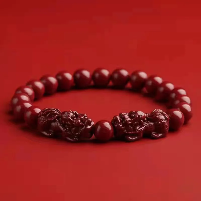 Vintage Red Cinnabar Beads Bracelets for Women Men Charm Pixiu Wealth Lucky Amulet Bracelet Unisex Prayer Jewelry Birthday Gift