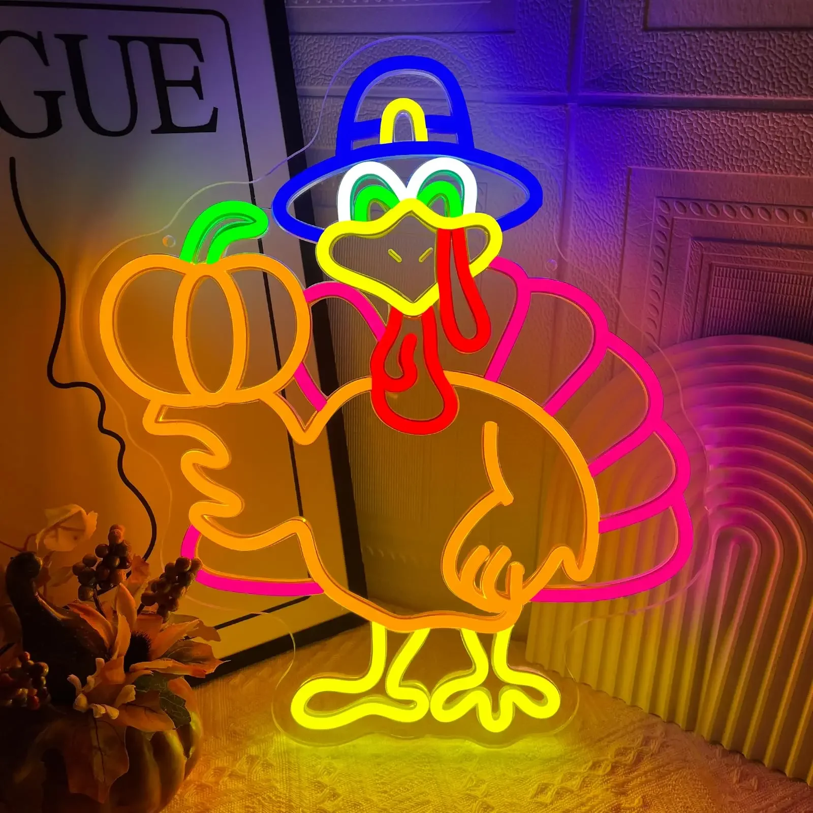 Pumpkin Turkey Neon Thanksgiving Harvest Led Signs for Thanksgiving Kitchen Bedroom Living Room Christmas Party Present