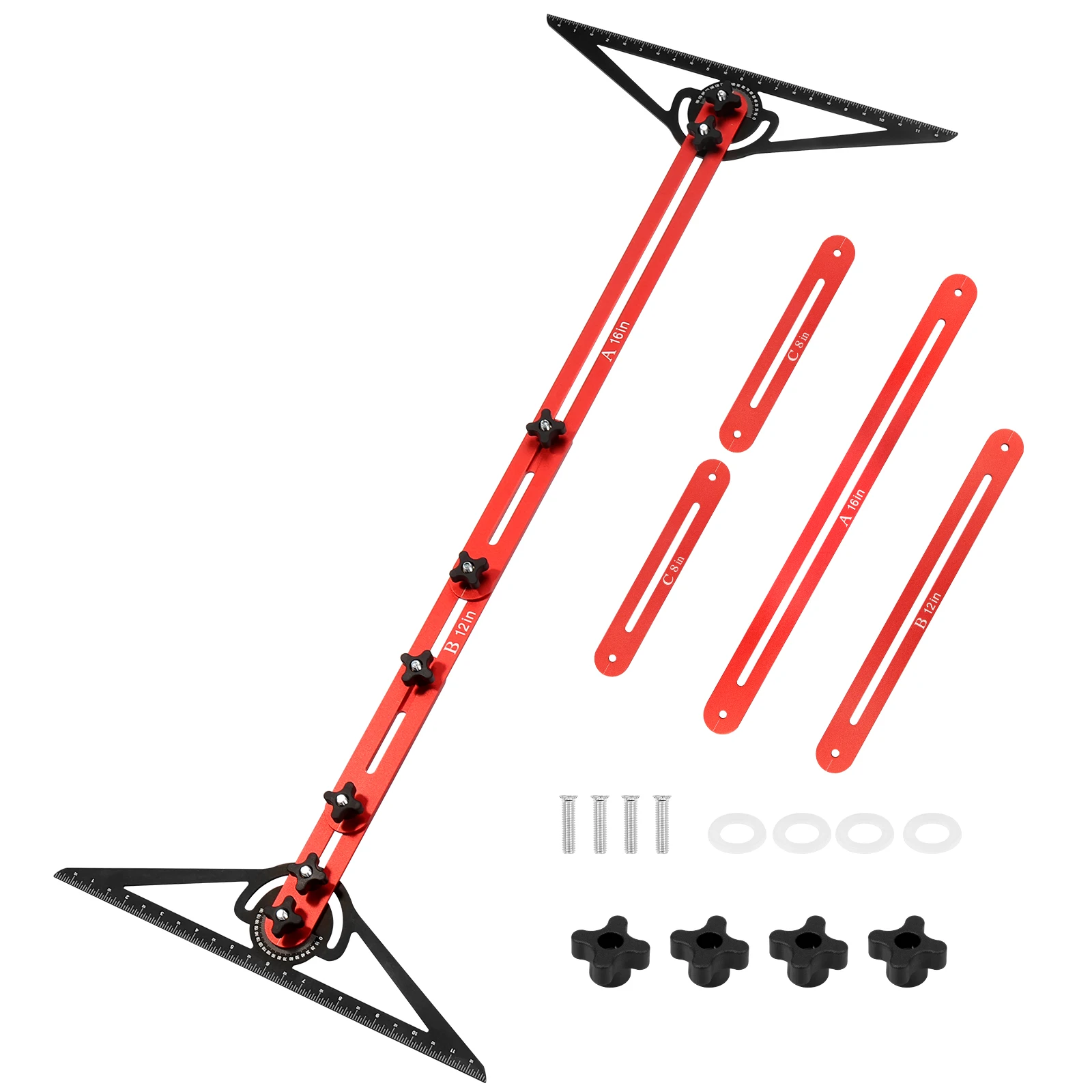 Stair Tread Template Tool Double Solid Nut Locking Stair Measuring Tool 16.2-60.1'' Step Measuring Gauge Jig for Risers Shelves
