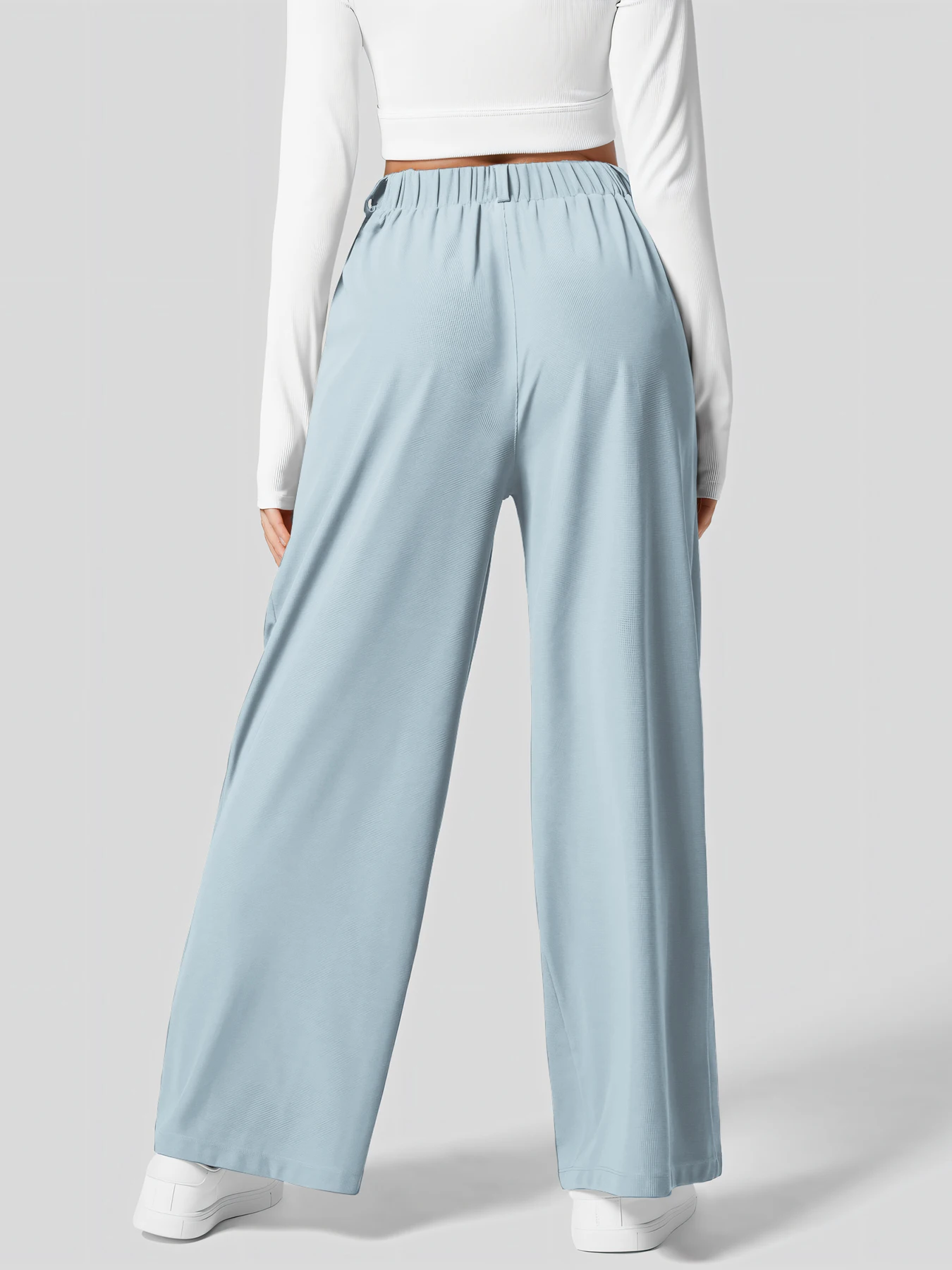 Damenhose, karierte, figurbetonte Hose mit weitem Bein und Taschen, hochtaillierte, lässige, figurbetonte Hose mit weitem Bein für Damen. – Detail 36