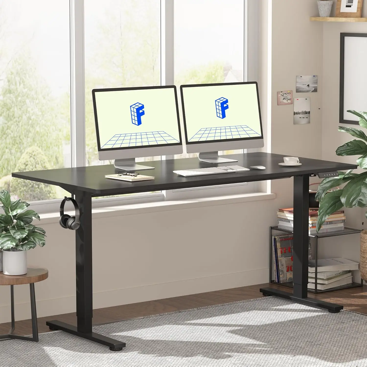 Whole Piece Standing Desk 55 x 28 Inches Stand Up Desk Workstation Home Office Computer Height Adjustable Desk (Black Frame + 55