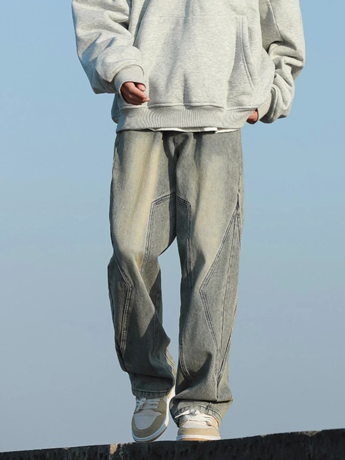 

Yellow Clay Men's Jeans High Street Vibe Straight Leg Wide Leg Pants Micro Flare Long Trousers Spring Autumn Trendy Brand Loo...