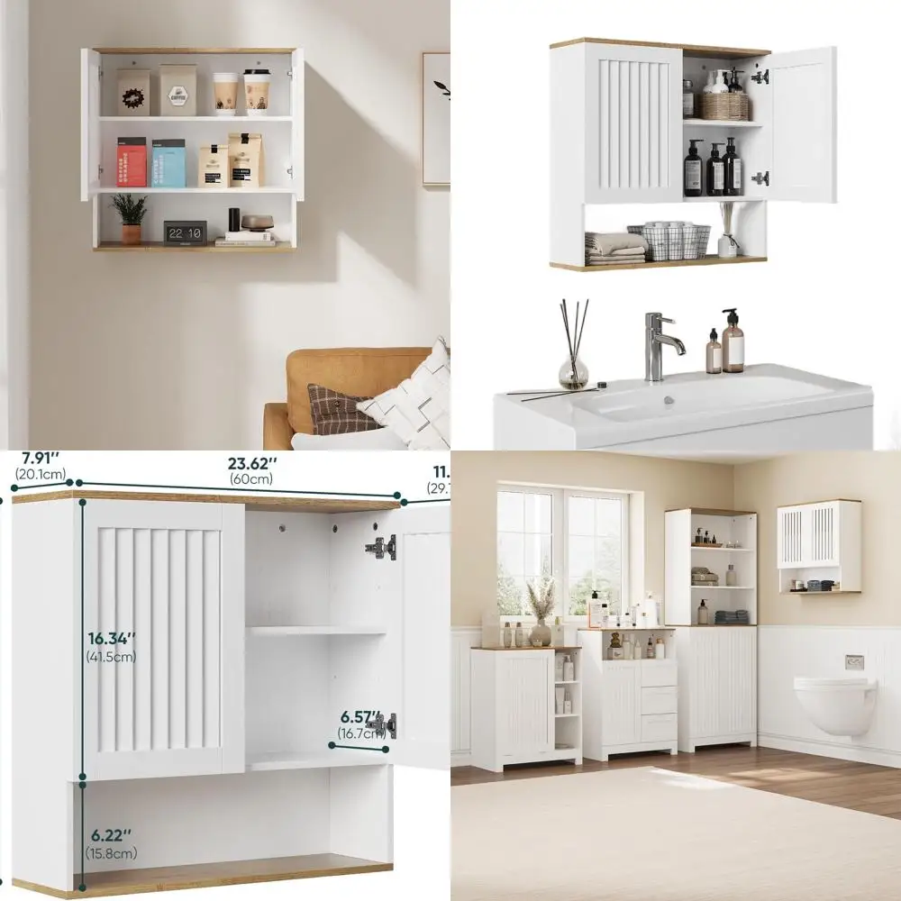 

Bathroom Wall Cabinet, Medicine Cabinet with Louvered Doors & Adjustable Shelf, Over The Toilet Storage Cabinet for Laundry Room