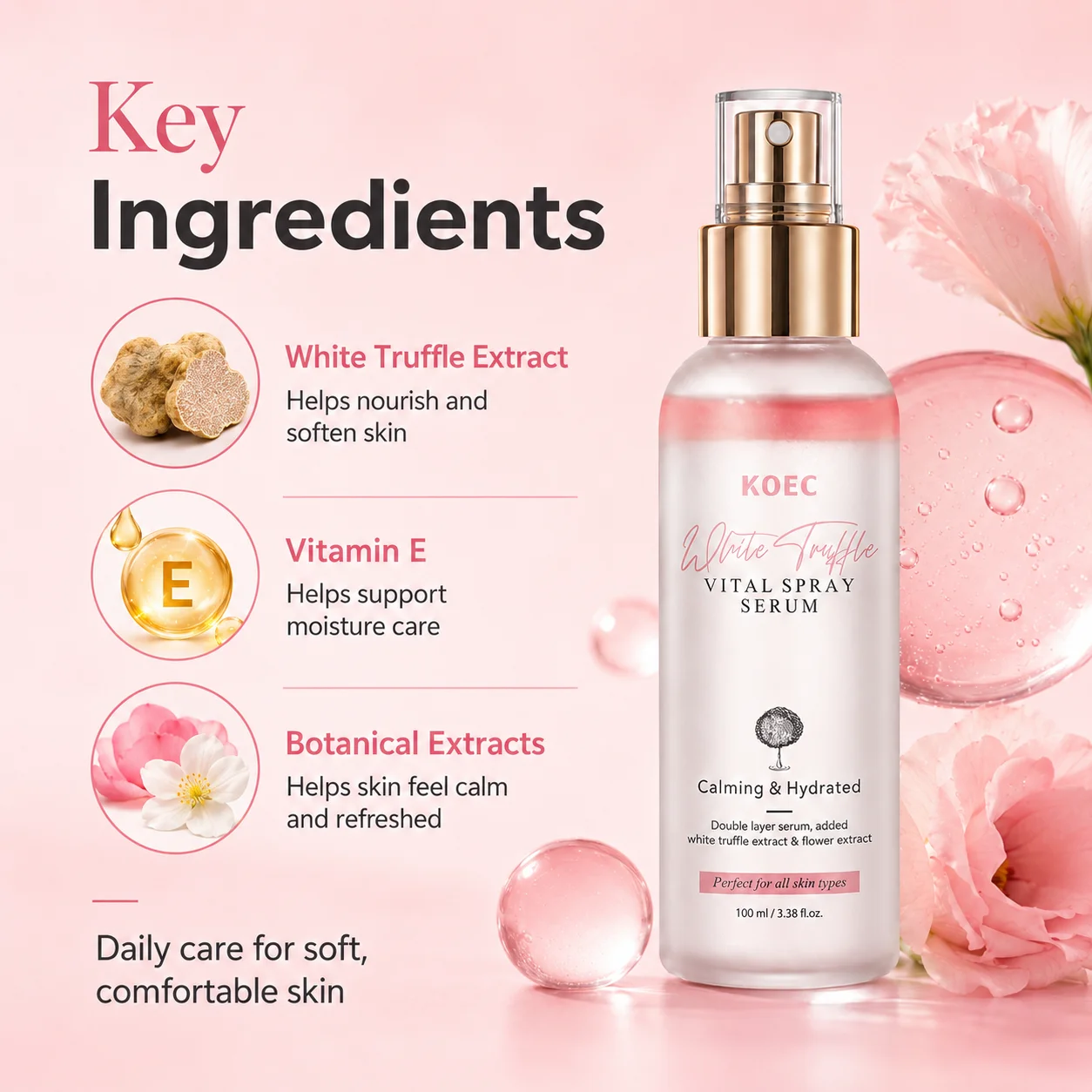 White Truffle Vital Spray Serum - Glow Serum & Hydrating Face Serum For All Skin Types With White Truffle Extract, Niacinamide & Vitamin E - Hydrating & Moisturizing, Boosts Radiance - Skin Care To Boost Your Skin'S Natural Glow