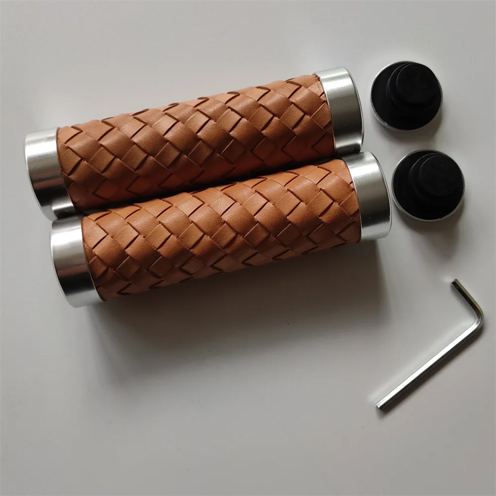 1 pair Bicycle woven handle leather 70-130mm customizable grips for brompton MTB road bike 22.2mm handle